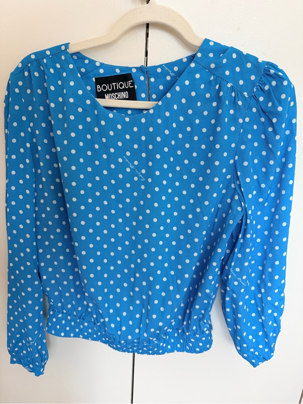 Moschino Blue Polka Dot Blouse. Size 6